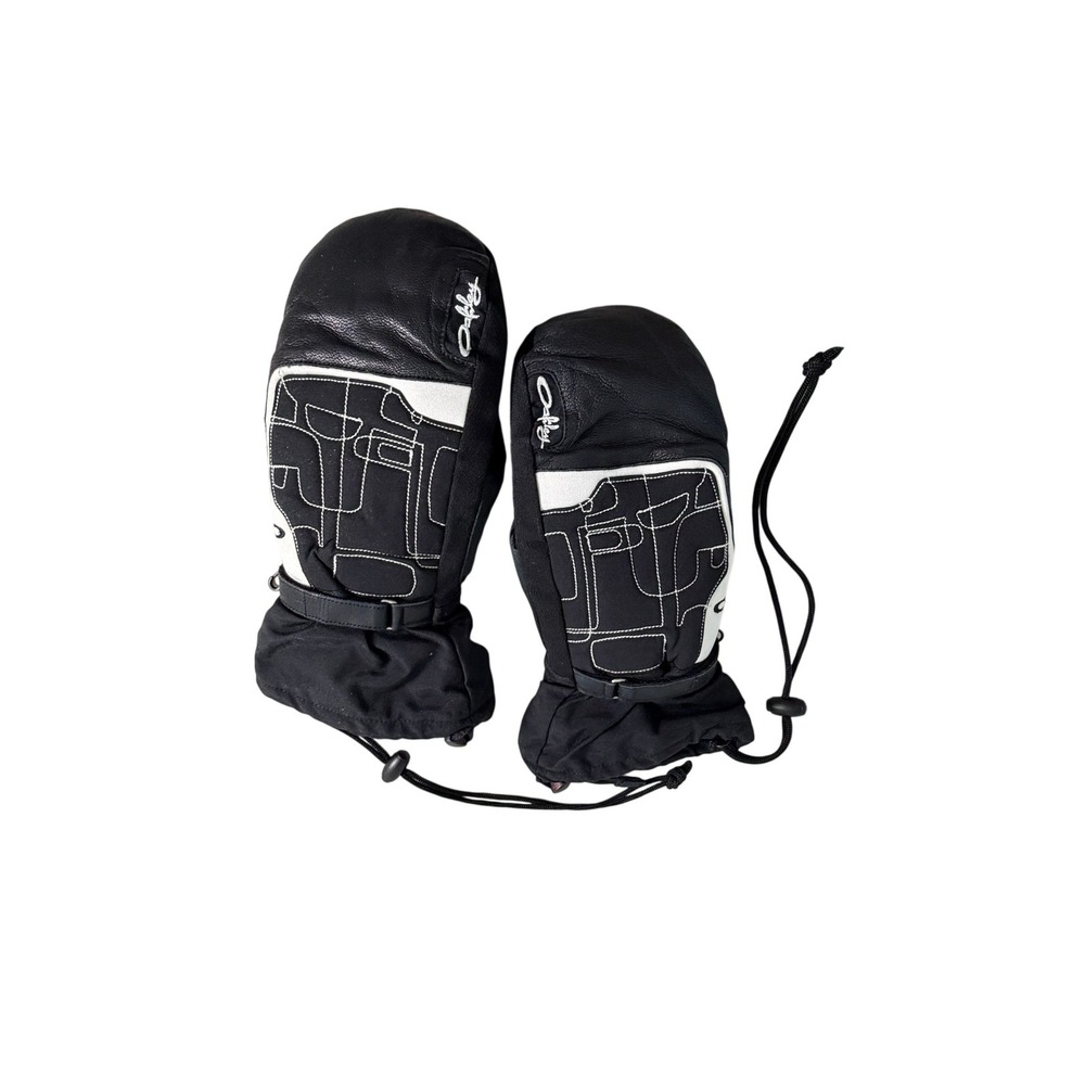 Oakley Womens Black White Leather Ski Snowboard Mittens Lady M